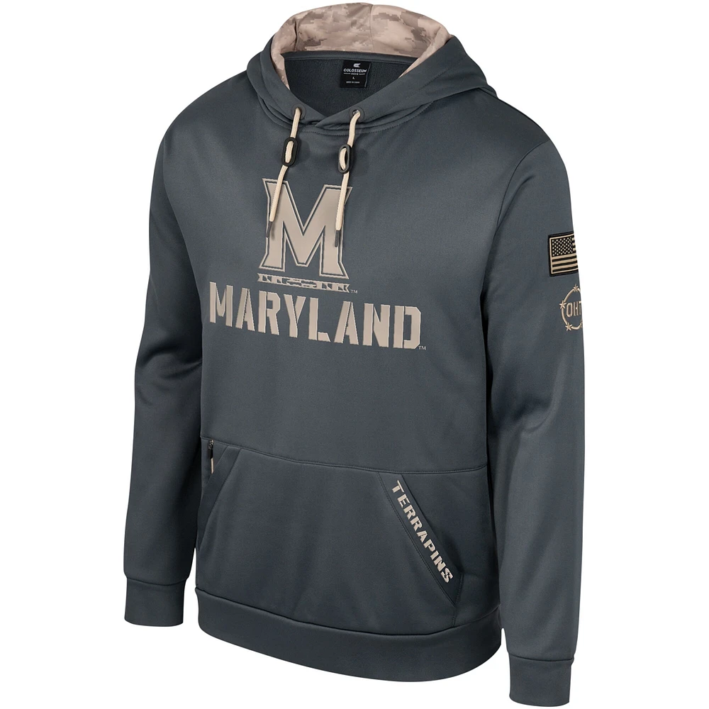 Sweat à capuche pour hommes Colosseum Charcoal Maryland Terrapins OHT Military Appréciation