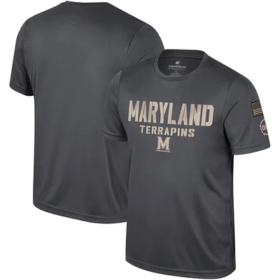 T-shirt d'appréciation militaire Colosseum Charcoal Maryland Terrapins OHT pour hommes