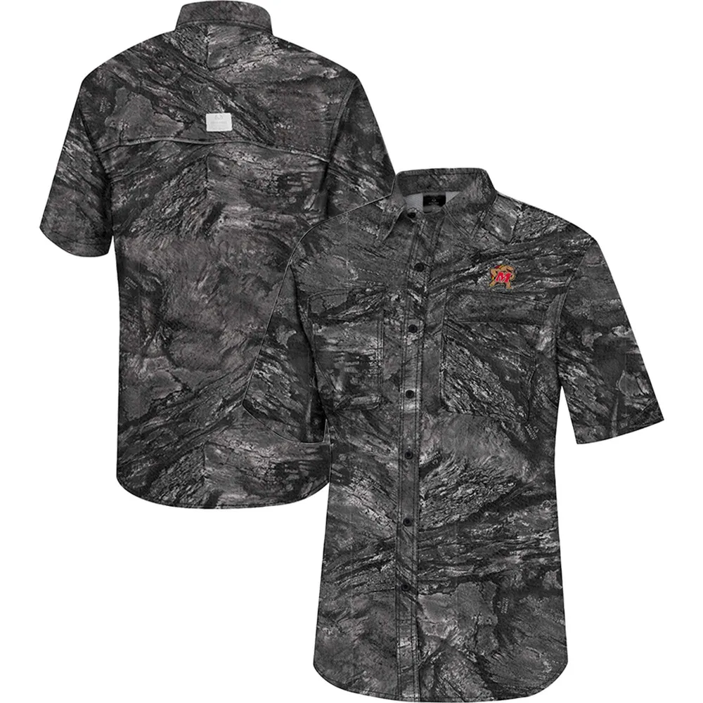 Chemise de pêche Colosseum Charcoal Maryland Terrapins Realtree Aspect Charter pour homme