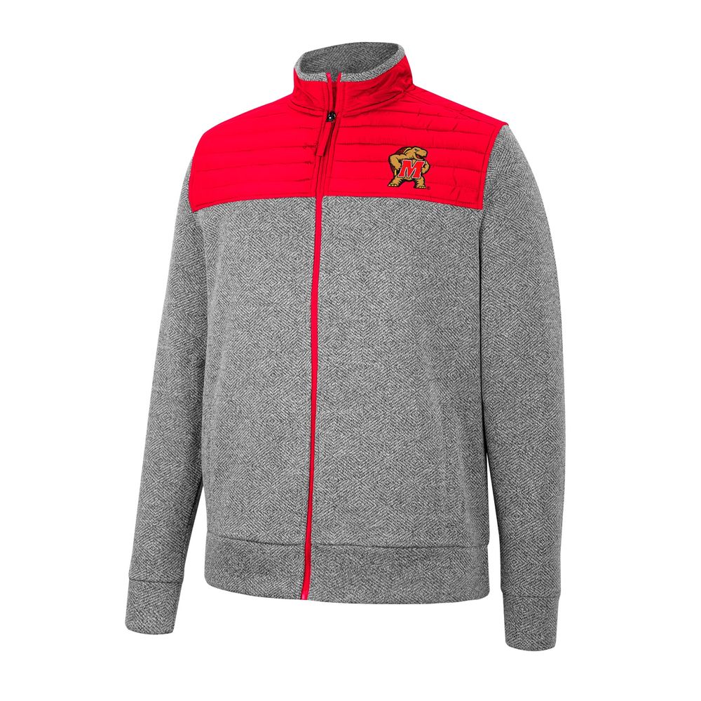 Men's Colosseum Gray/Red Maryland Terrapins Putter Herringbone Full-Zip Jacket