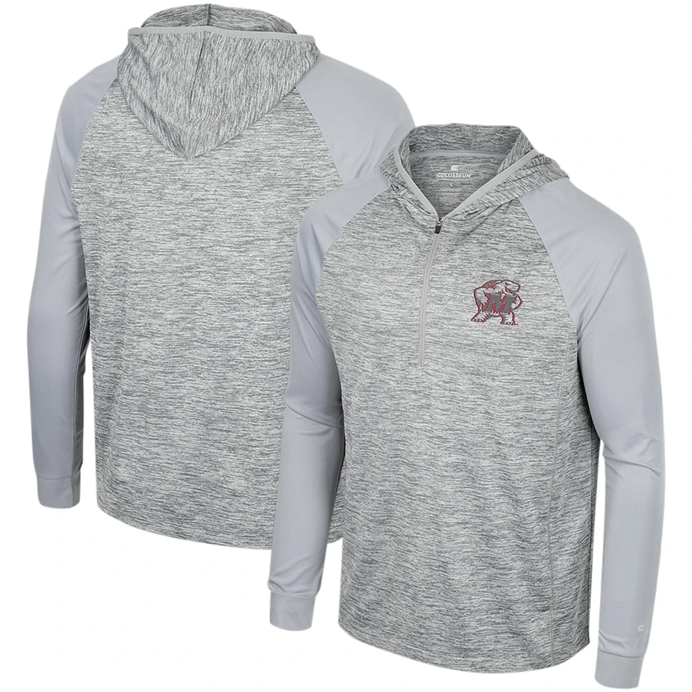 Men's Colosseum Gray Maryland Terrapins Cybernetic Raglan Quarter-Zip Hooded Top