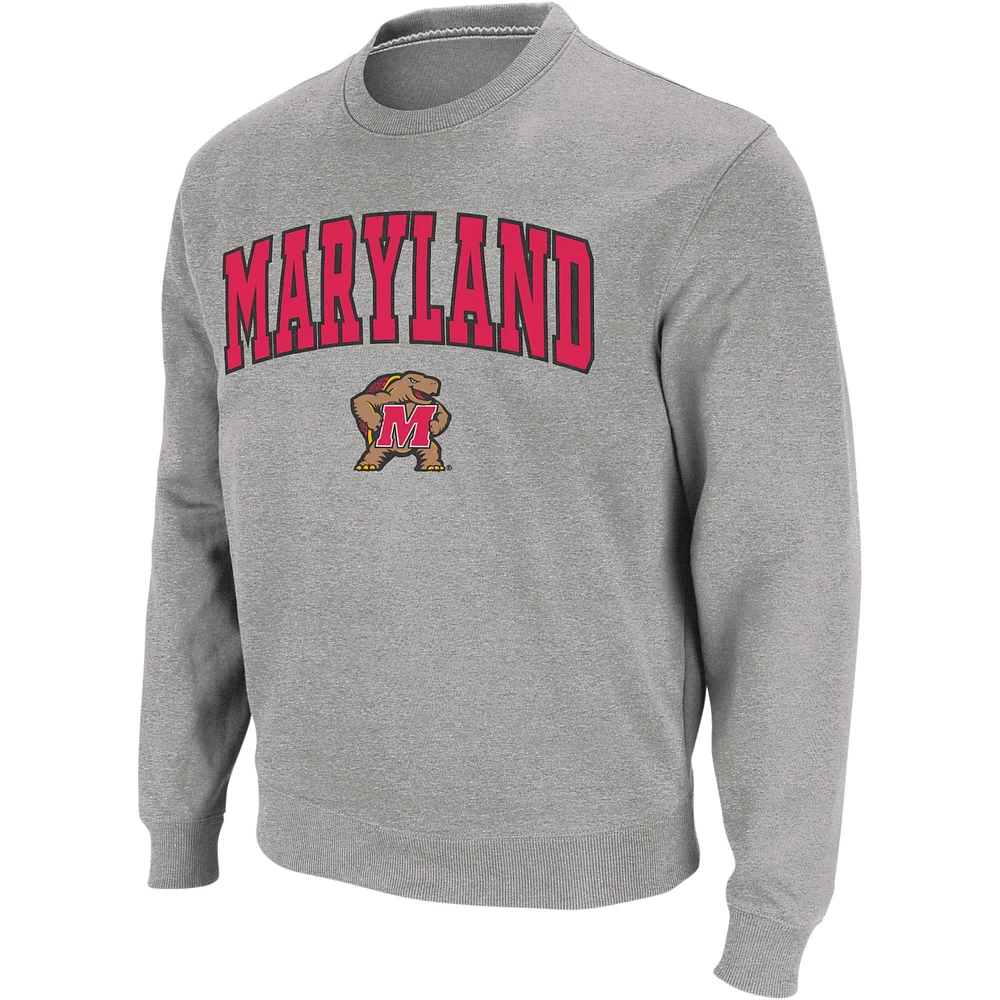 Men's Colosseum Heather Gray Maryland Terrapins Arch & Logo Crew Neck Sweatshirt