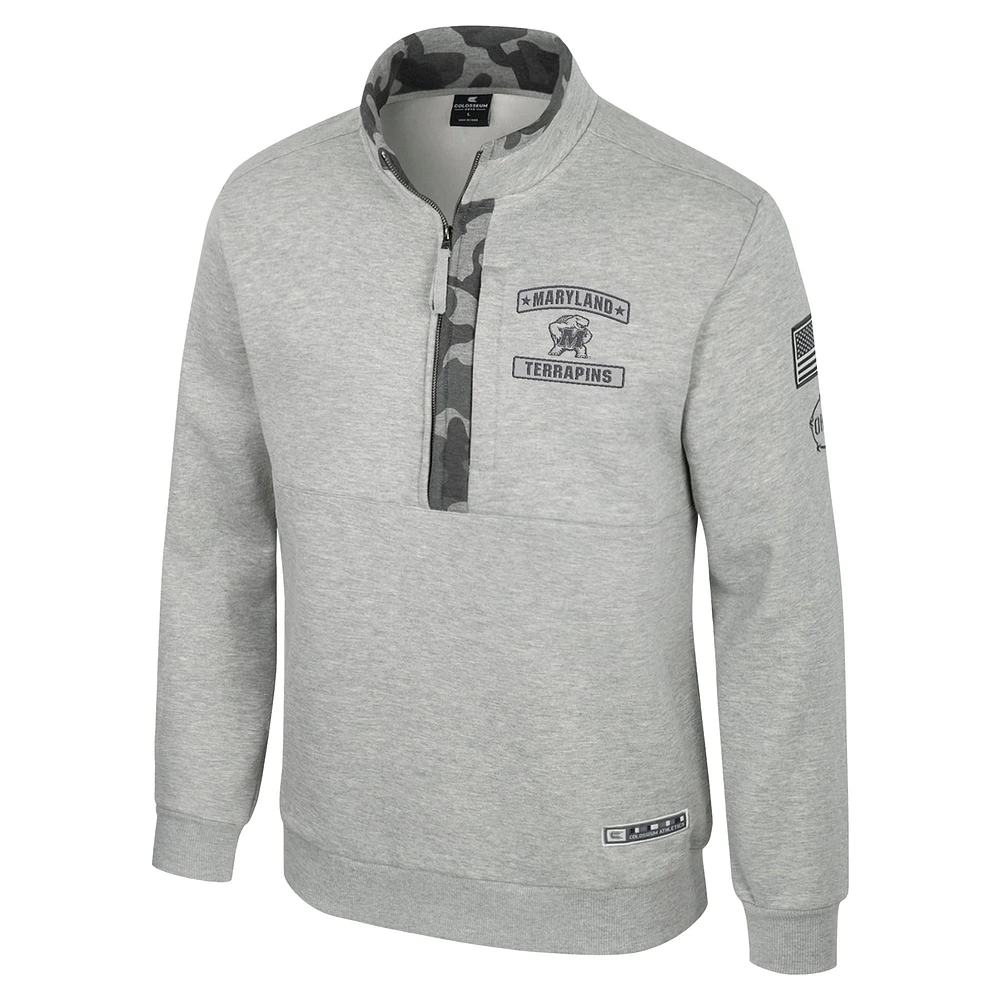 Men's Colosseum Heather Gray Maryland Terrapins OORAH OHT Military Appreciation Fleece Quarter-Zip Jacket