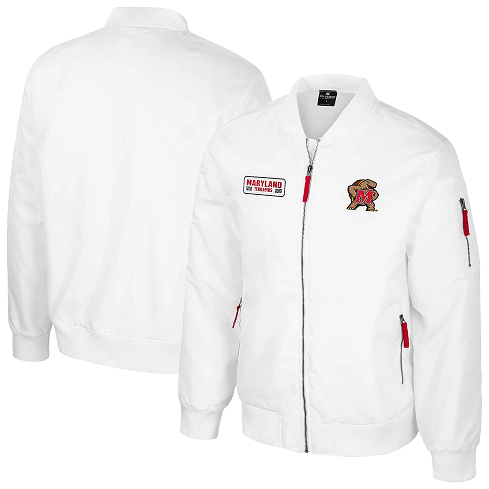 Men's Colosseum Maryland Terrapins White Rabbit Full-Zip Bomber Jacket