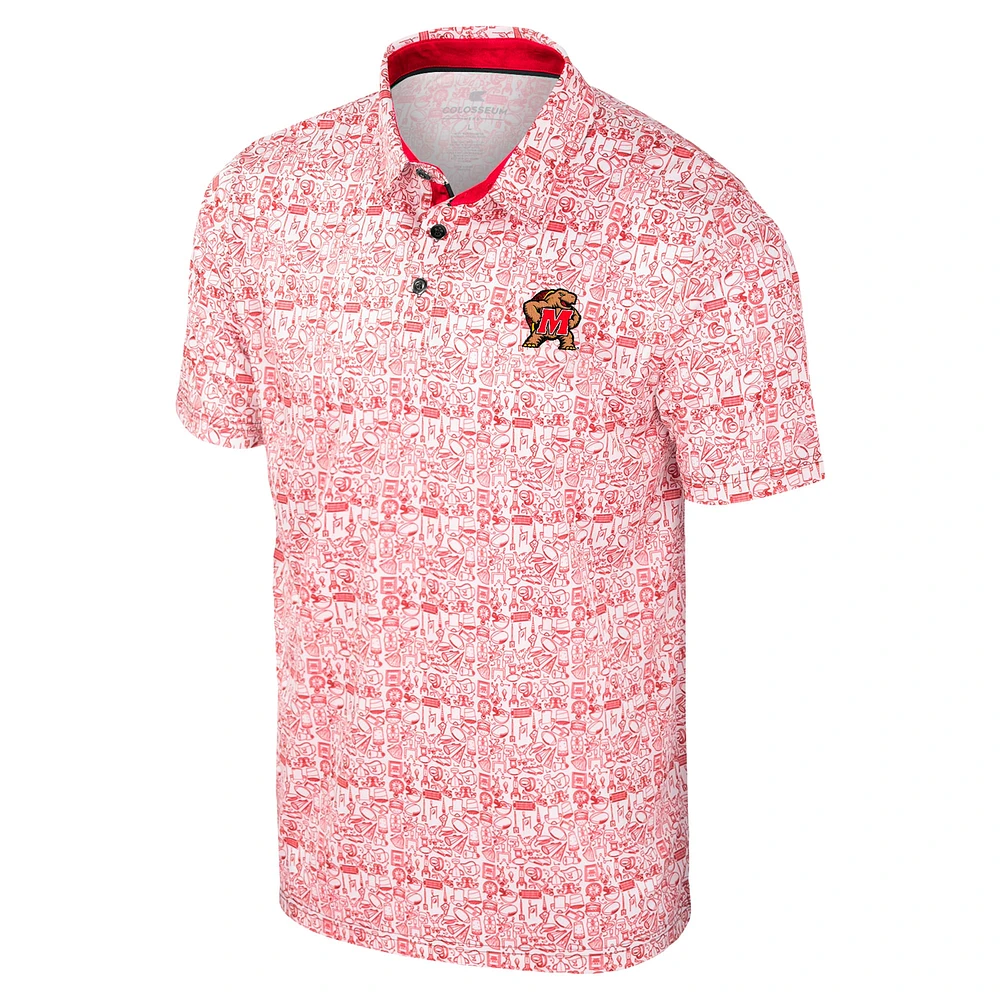 Men's Colosseum Red Maryland Terrapins It's Time! Allover Print Polo