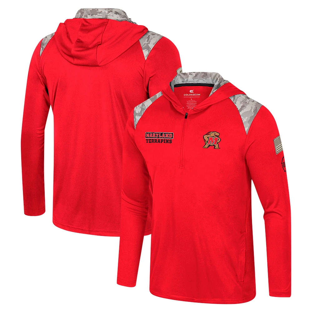 Veste à capuche glissière quart de tour pour homme Colosseum Red Maryland Terrapins OHT Military Appreciation