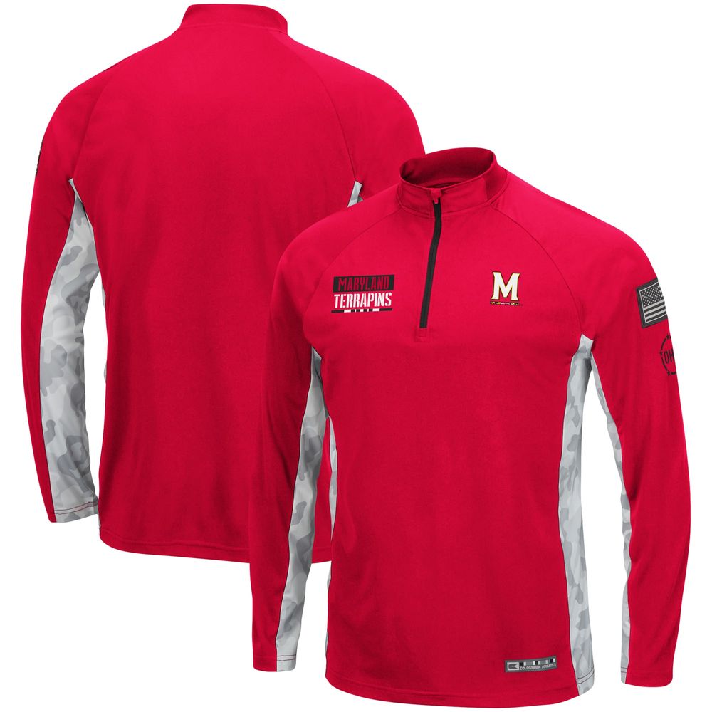 Men's Colosseum Red Maryland Terrapins OHT Military Appreciation Snow Cruise Raglan 1/4-Zip Jacket