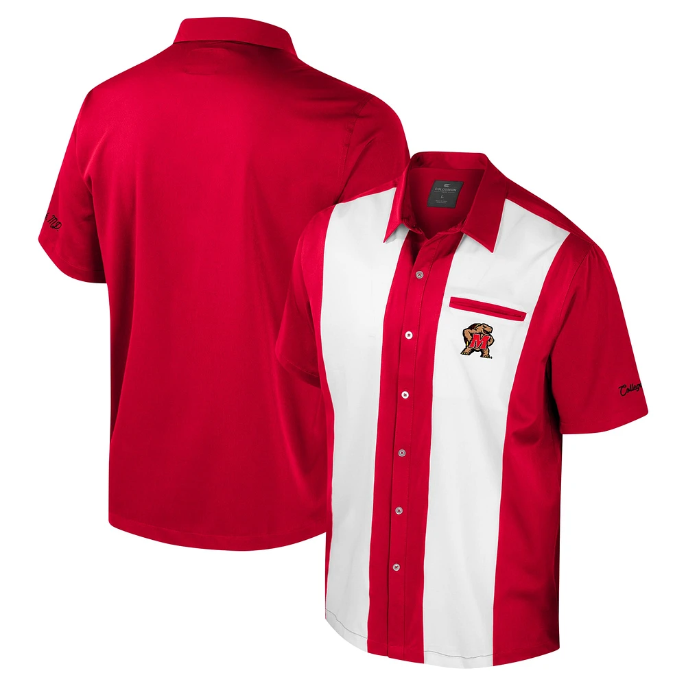 Chemise boutonnée de bowling pour homme, Maryland Terrapins Strike, rouge Colosseum