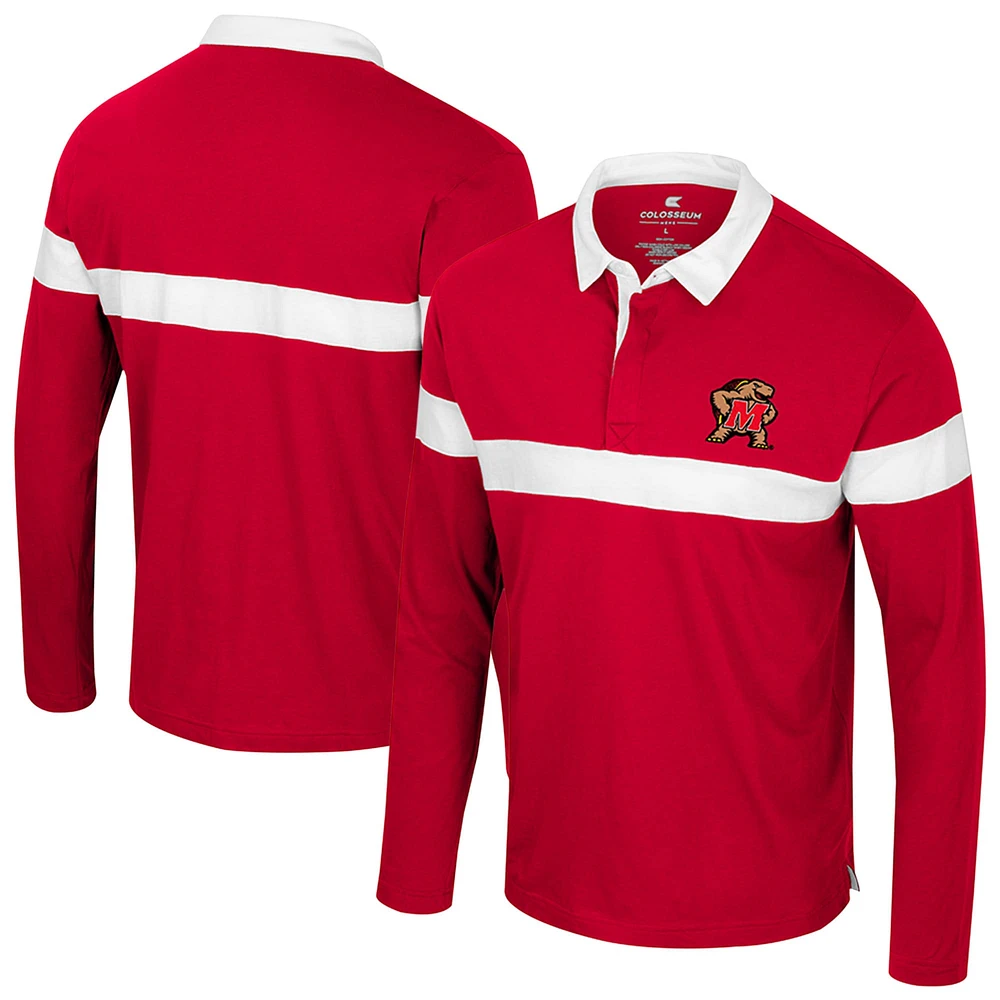 Polo à manches longues rouge Colosseum pour homme, motif trop cool l'école, Maryland Terrapins