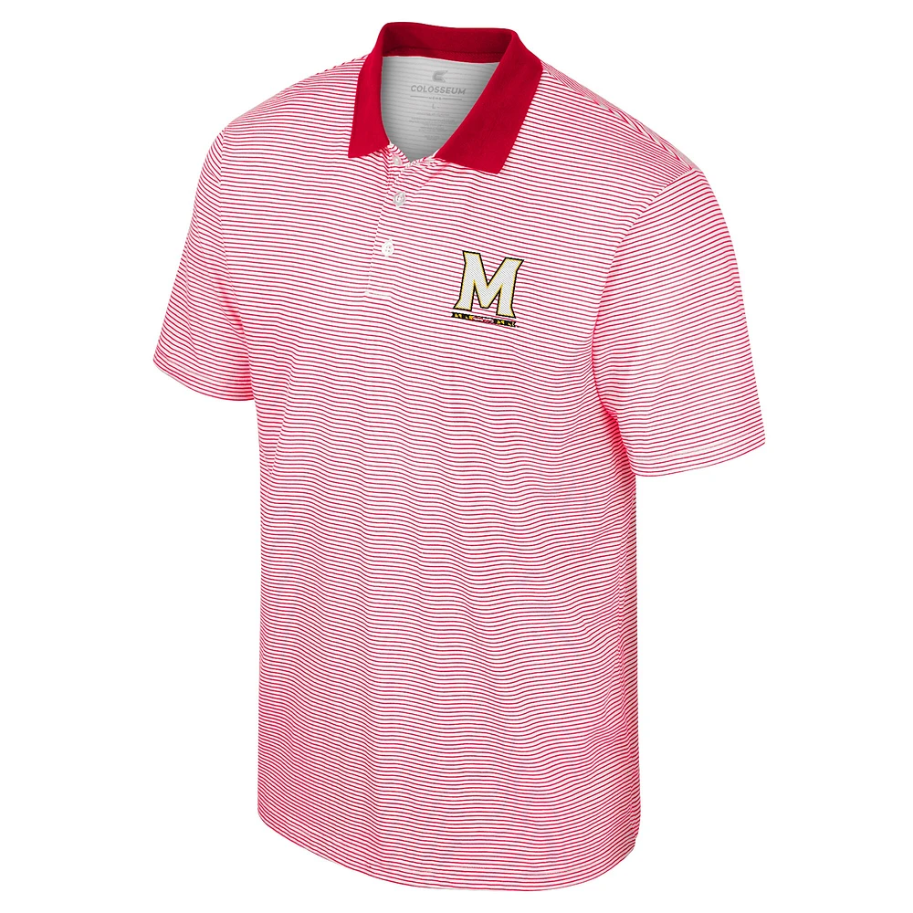 Men's Colosseum White/Red Maryland Terrapins Print Stripe Polo