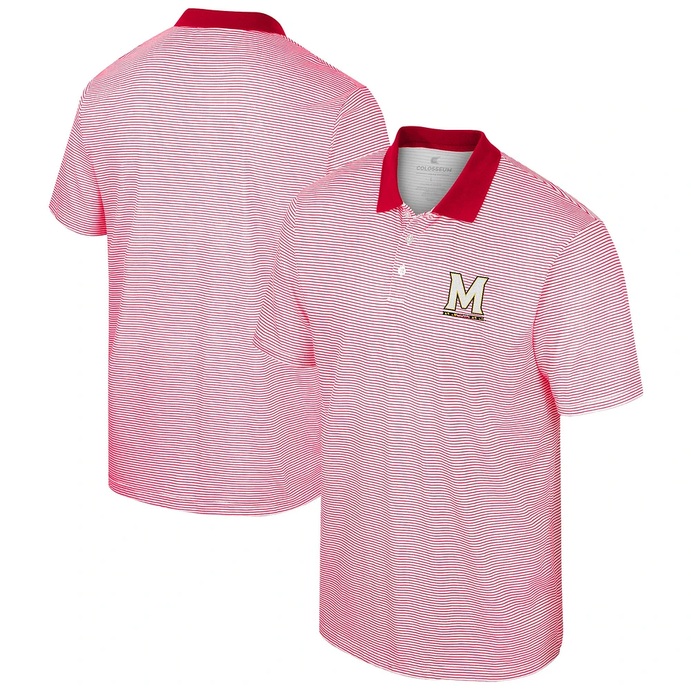 Men's Colosseum White/Red Maryland Terrapins Print Stripe Polo