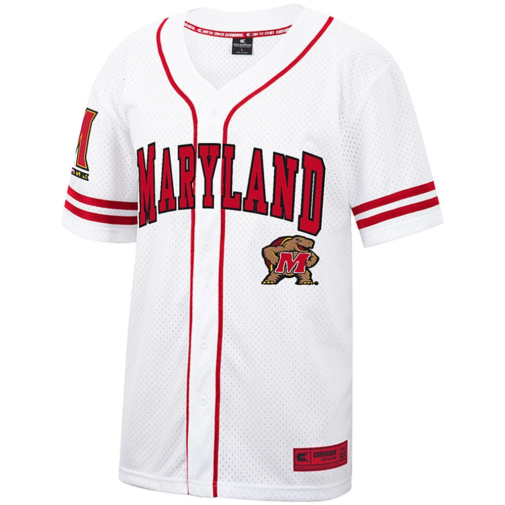 Maillot de baseball boutonné en maille Free Spirited du Maryland Terrapins Colosseum blanc pour hommes