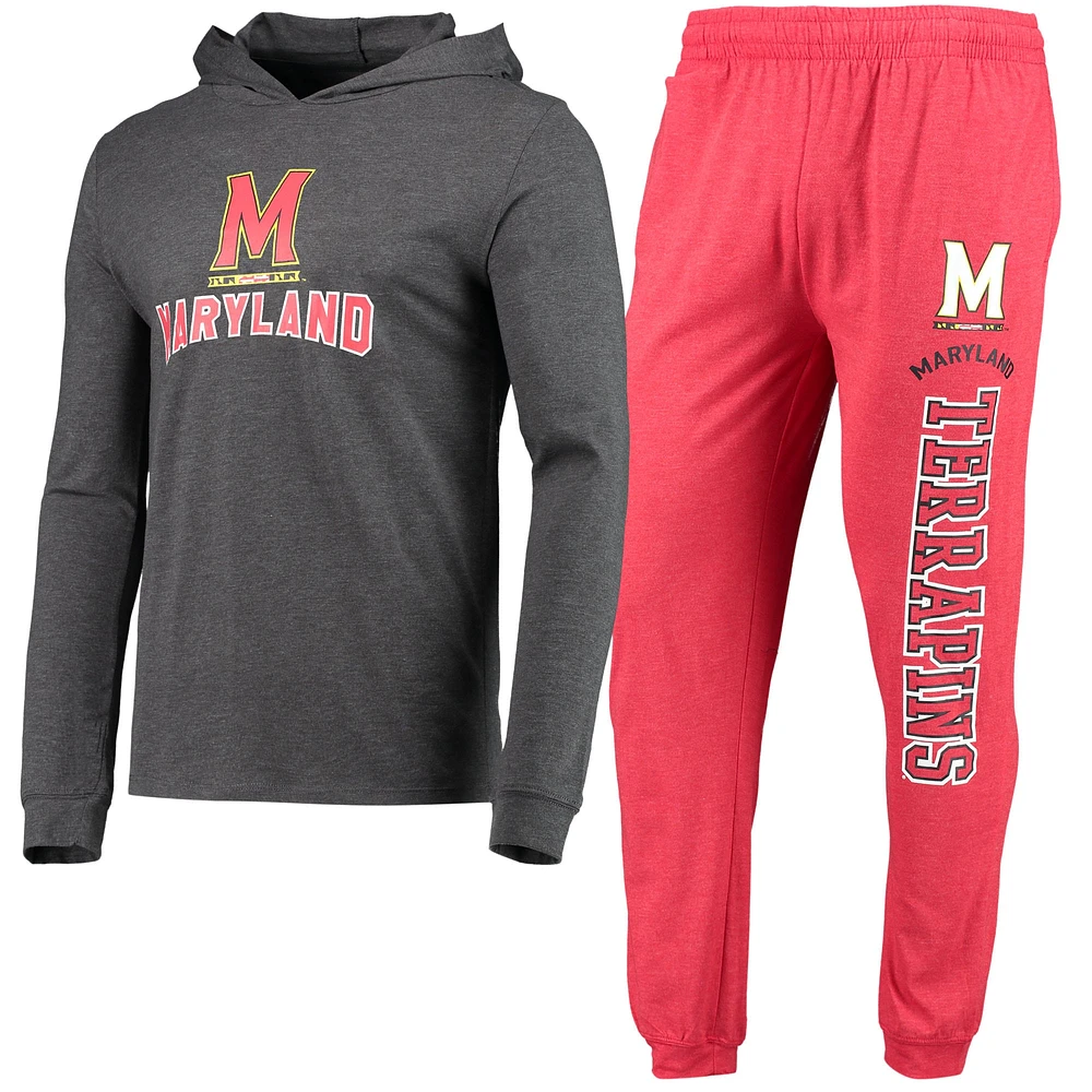 Men's Concepts Sport Red/Heather Charcoal Maryland Terrapins Meter Long Sleeve Hoodie T-Shirt & Jogger Pajama Set