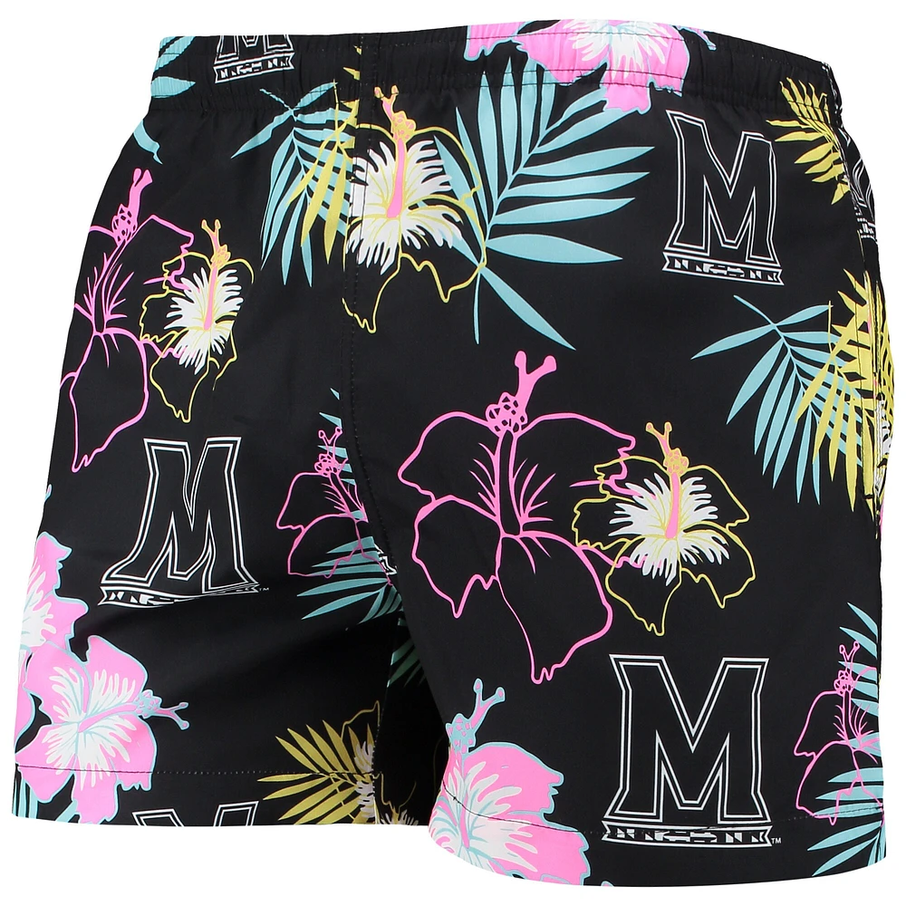 Men's FOCO Black Maryland Terrapins Neon Floral Swim Trunks