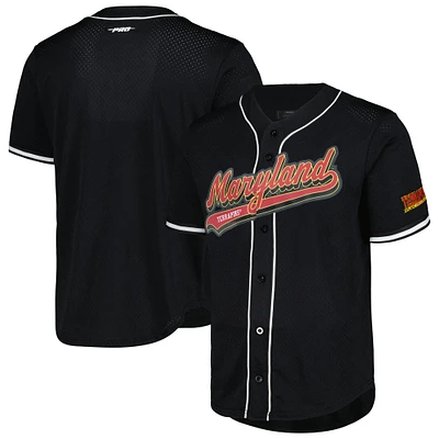 Maillot de baseball à boutons complets en maille Pro Standard pour hommes, noir, Maryland Terrapins