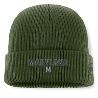 Bonnet tricoté à revers avec badge d'appréciation militaire OHT Top of the World pour homme, vert Maryland Terrapins