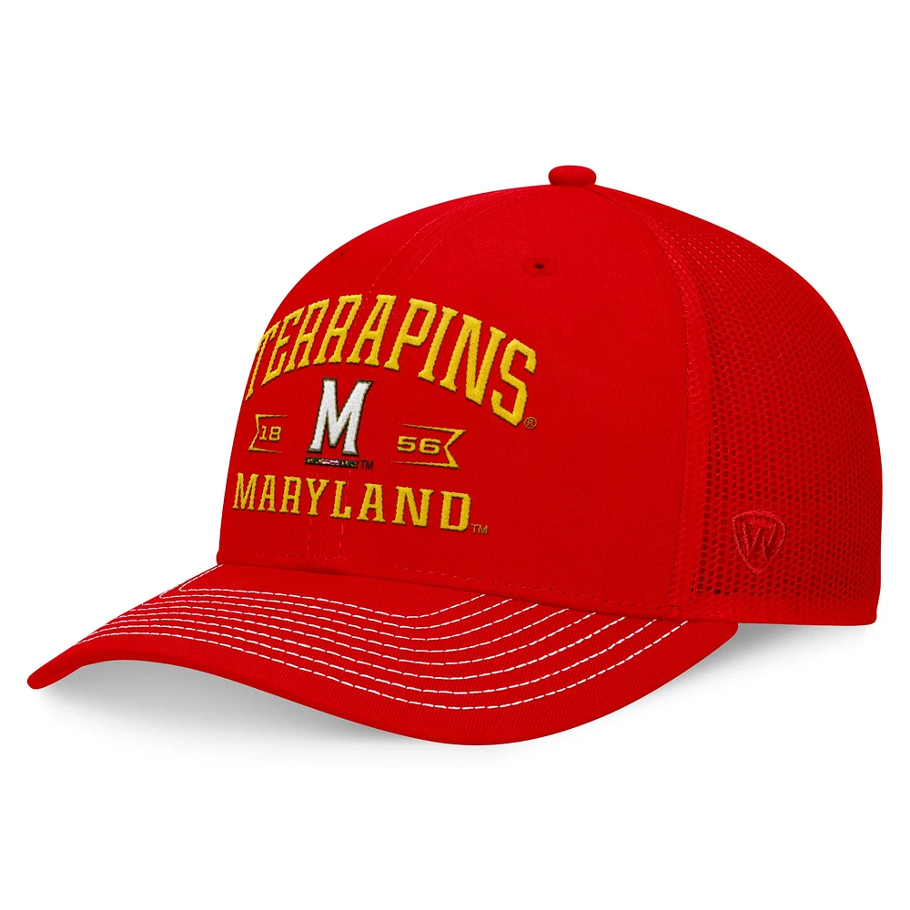 Casquette réglable Top of the World pour hommes, Maryland Terrapins Carson Trucker, rouge