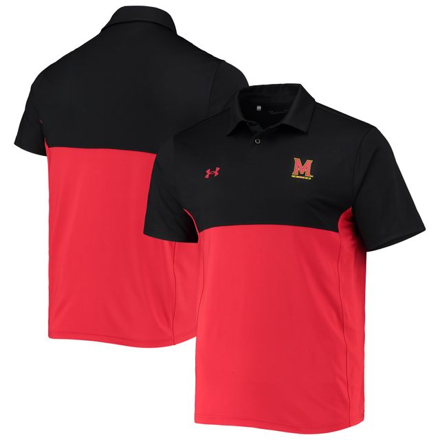 Polo de performance Under Armour pour hommes, noir/rouge, Maryland Terrapins 2022 Blocked Coaches