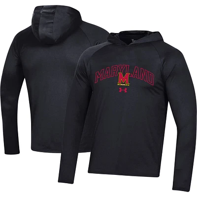 Men's Under Armour Black Maryland Terrapins 2023 Sideline Tech Hooded Raglan Long Sleeve T-Shirt