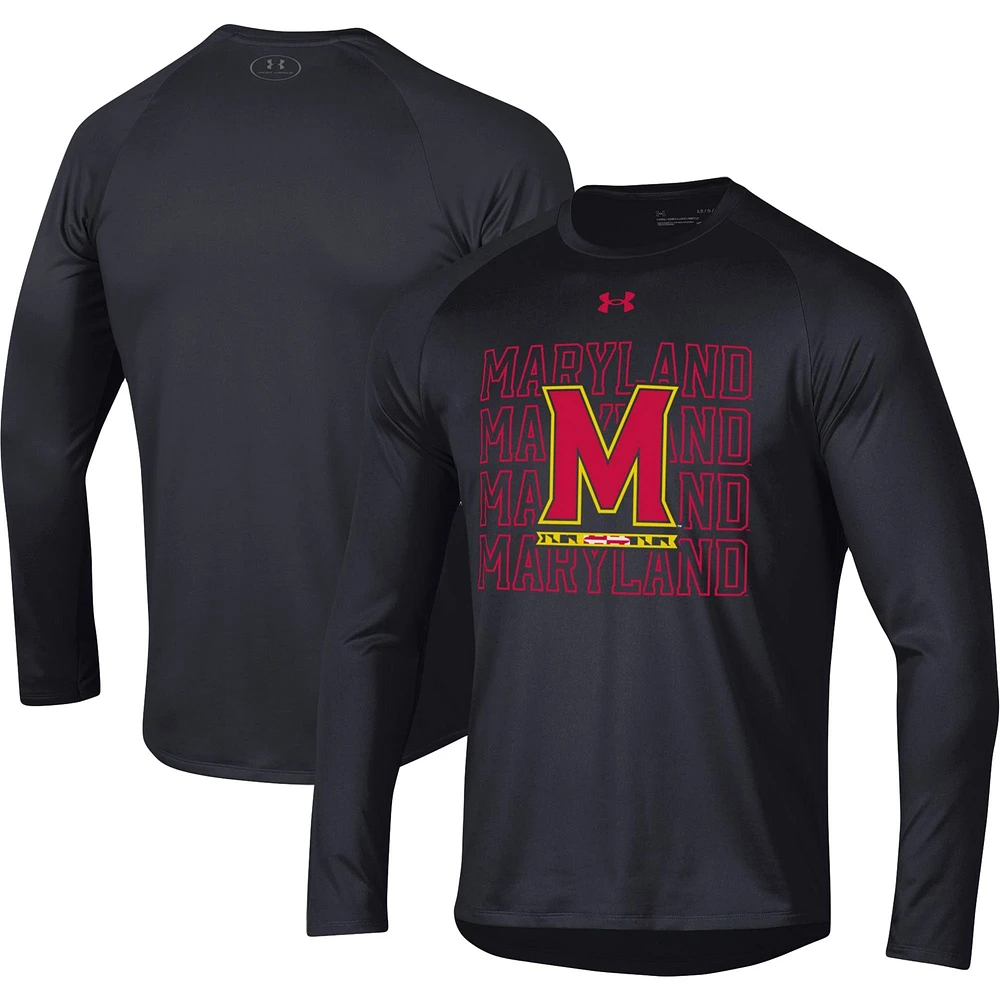 Under Armour Maryland Terrapins 2023 Sideline Tech Raglan T-shirt à manches longues pour homme Noir