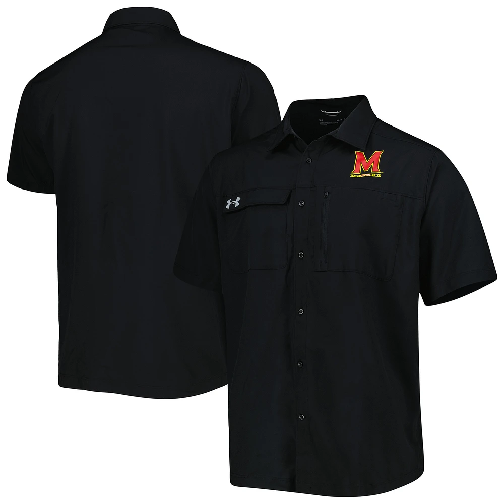 Chemise boutonnée Under Armour Maryland Terrapins Motivate pour homme, noire