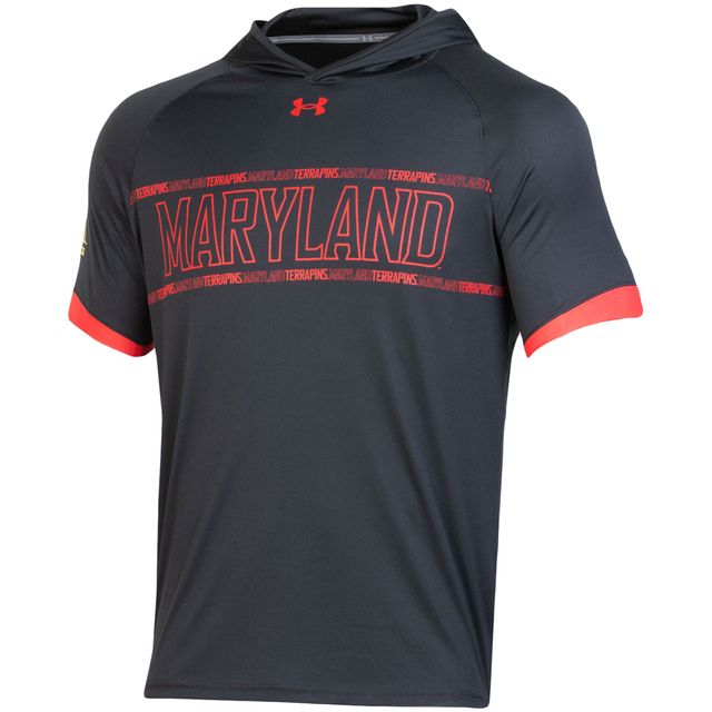 T-shirt raglan Performance Under Armour Maryland Terrapins sur le terrain de basket-ball à capuche pour homme