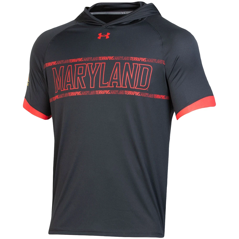 Men's Under Armour Black Maryland Terrapins On-Court Basketball Shooting Hoodie Raglan Performance T-Shirt