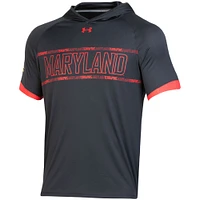 Men's Under Armour Black Maryland Terrapins On-Court Basketball Shooting Hoodie Raglan Performance T-Shirt