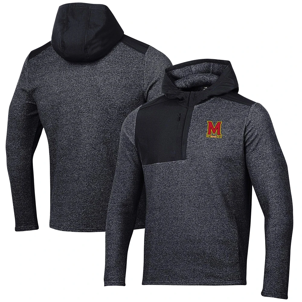 Men's Under Armour Black Maryland Terrapins Survivor Fleece Hoodie Quarter-Zip Jacket