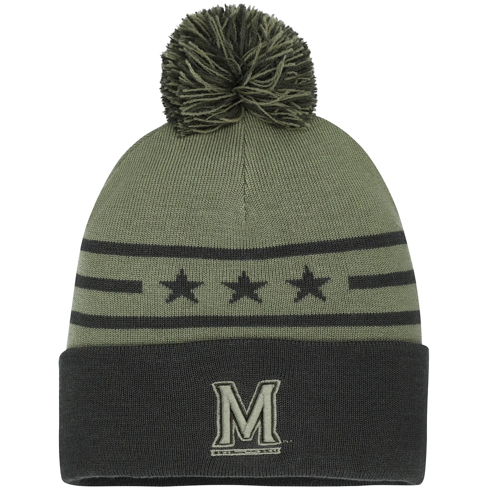 Bonnet tricoté à revers avec pompon pour homme Under Armour Forest Green Maryland Terrapins Freedom Collection