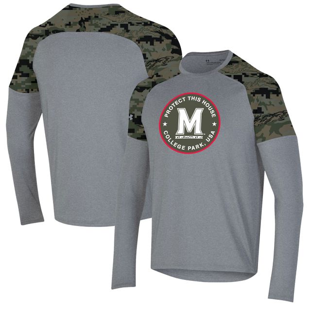 T-shirt à manches longues Under Armour Heathered Grey/Camo Maryland Terrapins Freedom pour homme