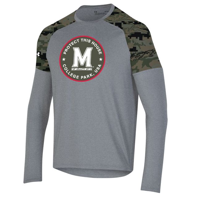 T-shirt à manches longues Under Armour Heathered Grey/Camo Maryland Terrapins Freedom pour homme