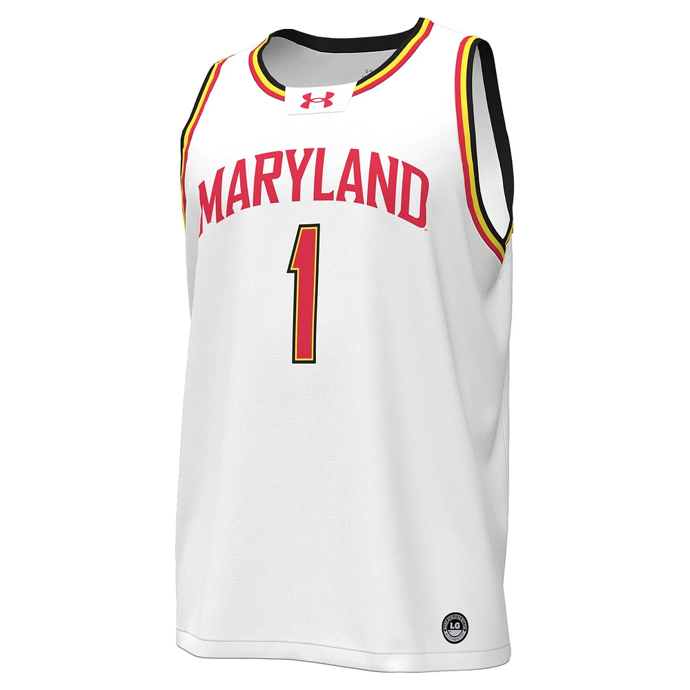 Men's Under Armour #1 White Maryland Terrapins Replica Basketball Jersey