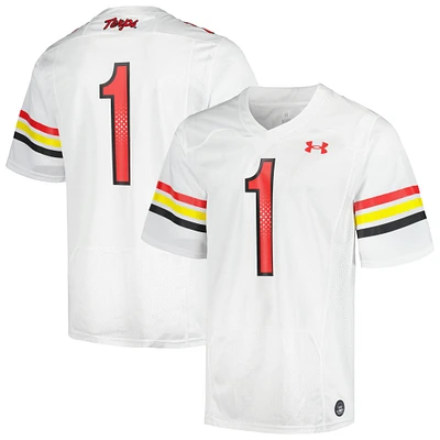 Men's Under Armour #1 White Maryland Terrapins Replica Football Jersey