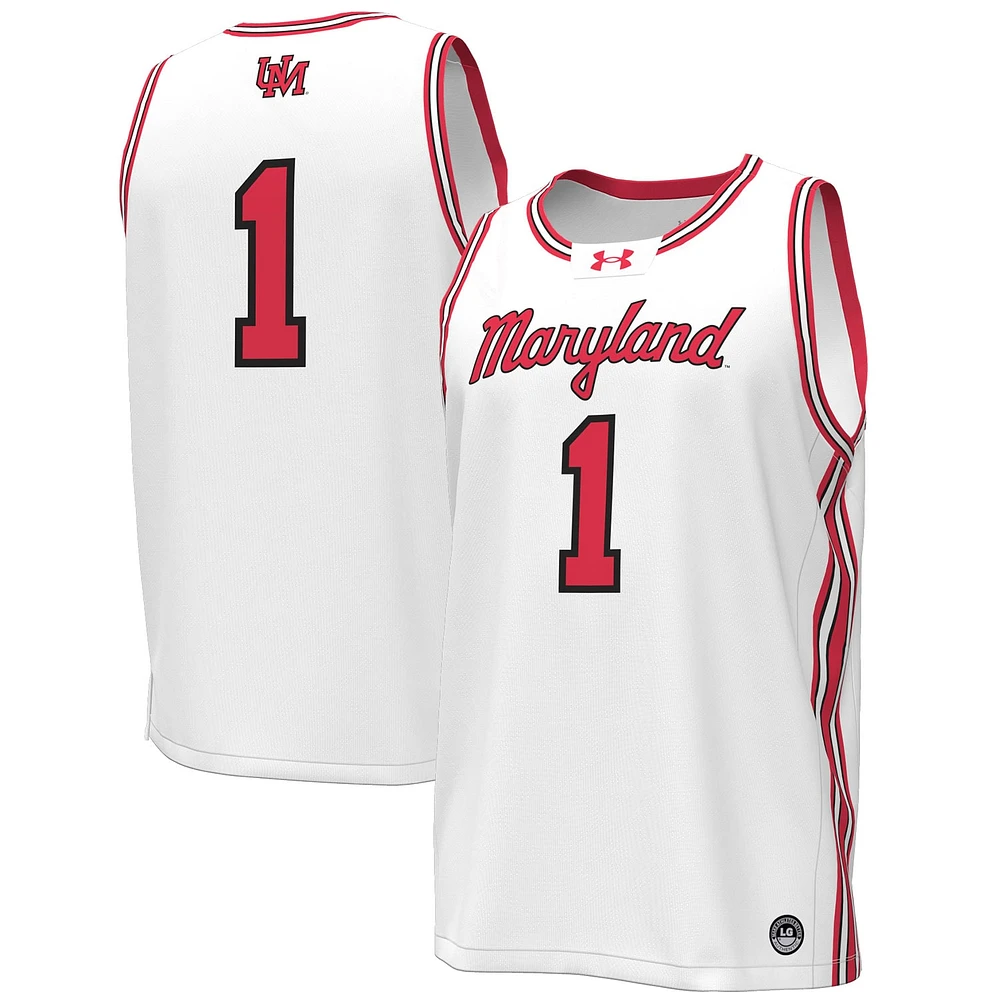 Under Armour #1 Blanc Maryland Terrapins Throwback Replica Maillot de basket-ball pour hommes