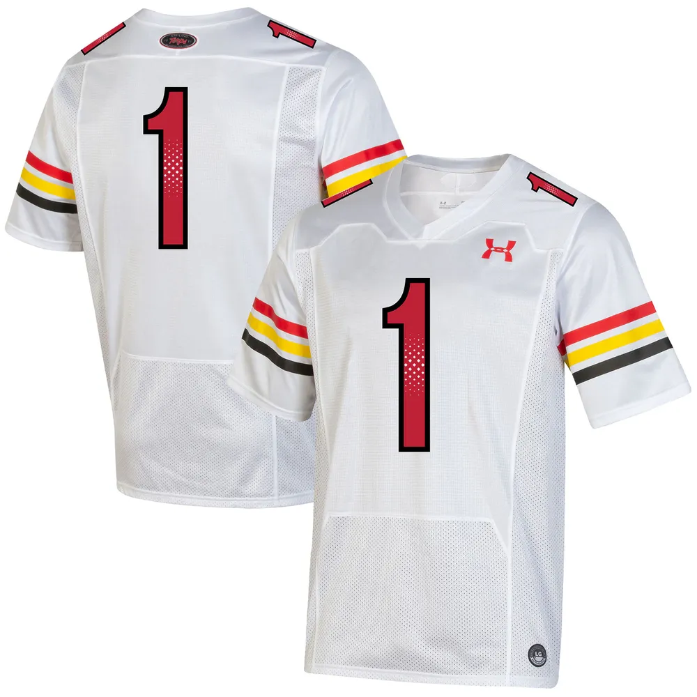 Men's Under Armour #1 White Maryland Terrapins Team Premier Football Jersey