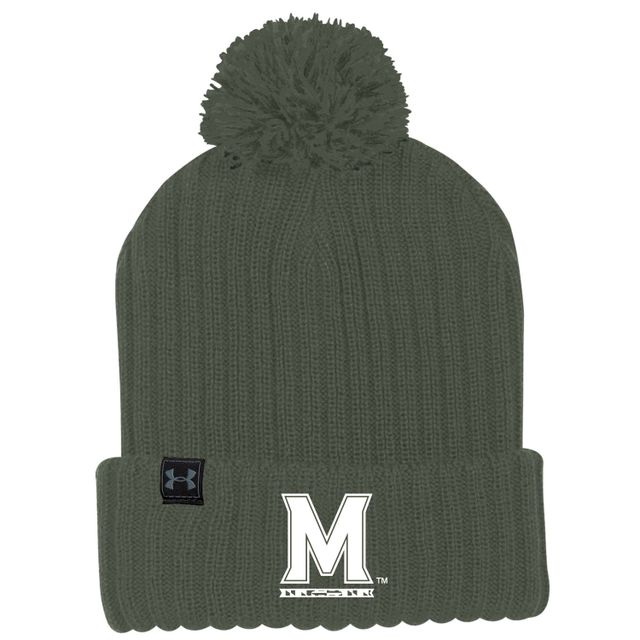 Bonnet Under Armour Olive Maryland Terrapins Freedom Cuffed Pom en tricot pour homme