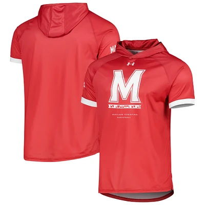 T-shirt à capuche rouge raglan pour hommes Under Armour Maryland Terrapins On-Court