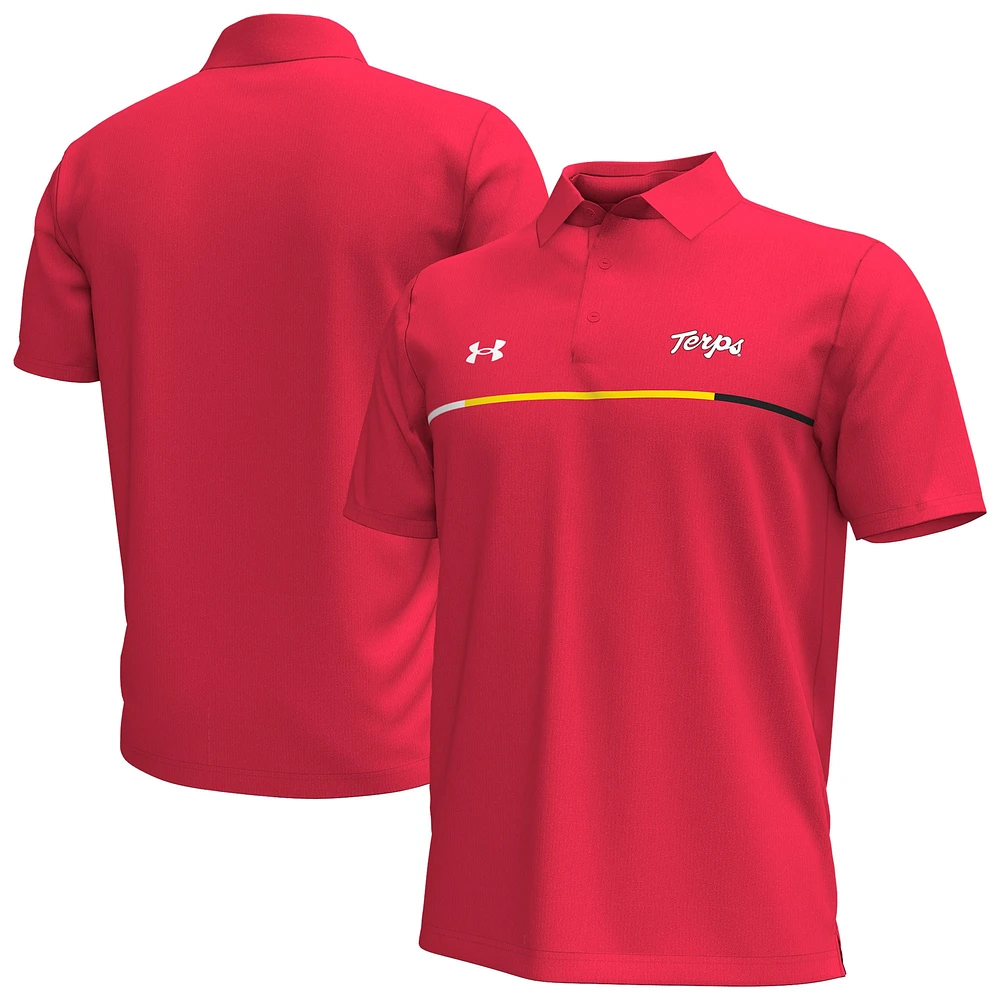 Polo Performance à rayures sur la poitrine pour homme des Maryland Terrapins Playoff Under Armour Red