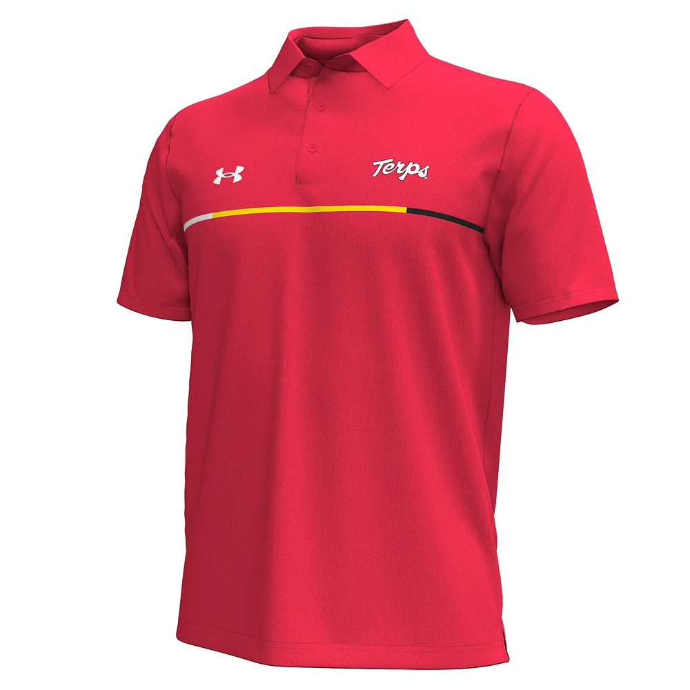 Men's Under Armour Red Maryland Terrapins Playoff Chest Stripe Performance Polo