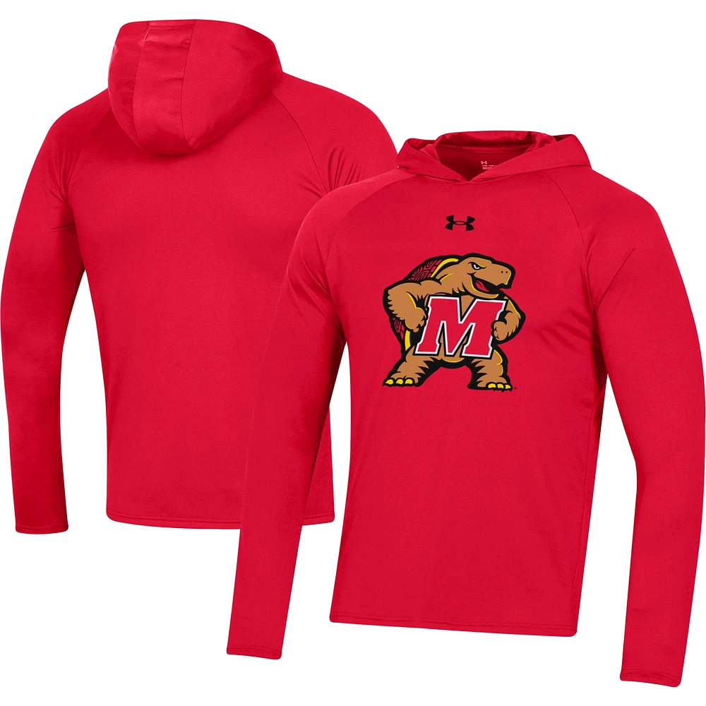 T-shirt à manches longues raglan avec logo de l'école Maryland Terrapins Under Armour rouge pour homme