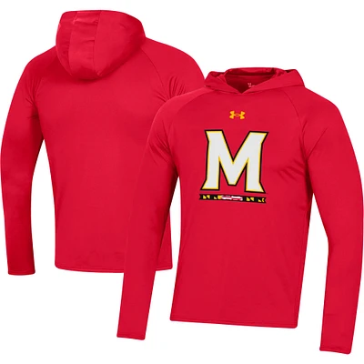 Men's Under Armour  Red Maryland Terrapins School Logo Raglan Long Sleeve Hoodie Performance T-Shirt