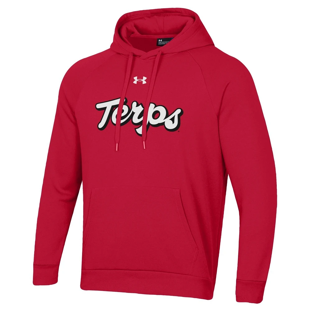 Sweat à capuche raglan Under Armour Maryland Terrapins Script toute la journée rouge pour homme