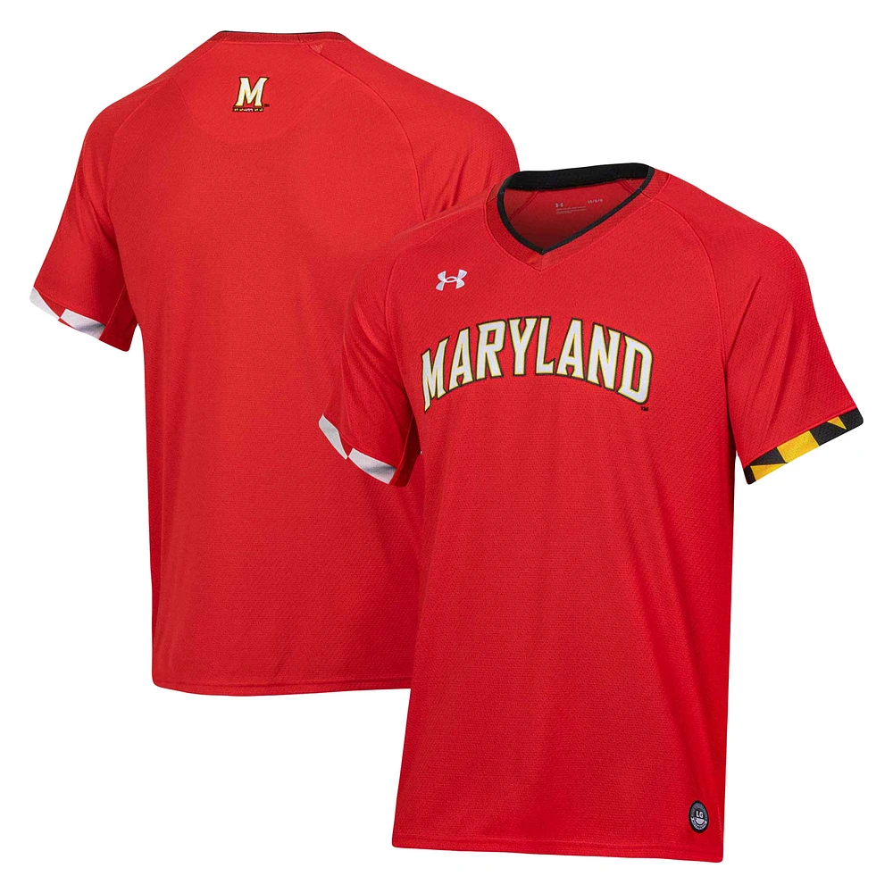 Maillot de softball à col en V Under Armour Maryland Terrapins pour homme rouge