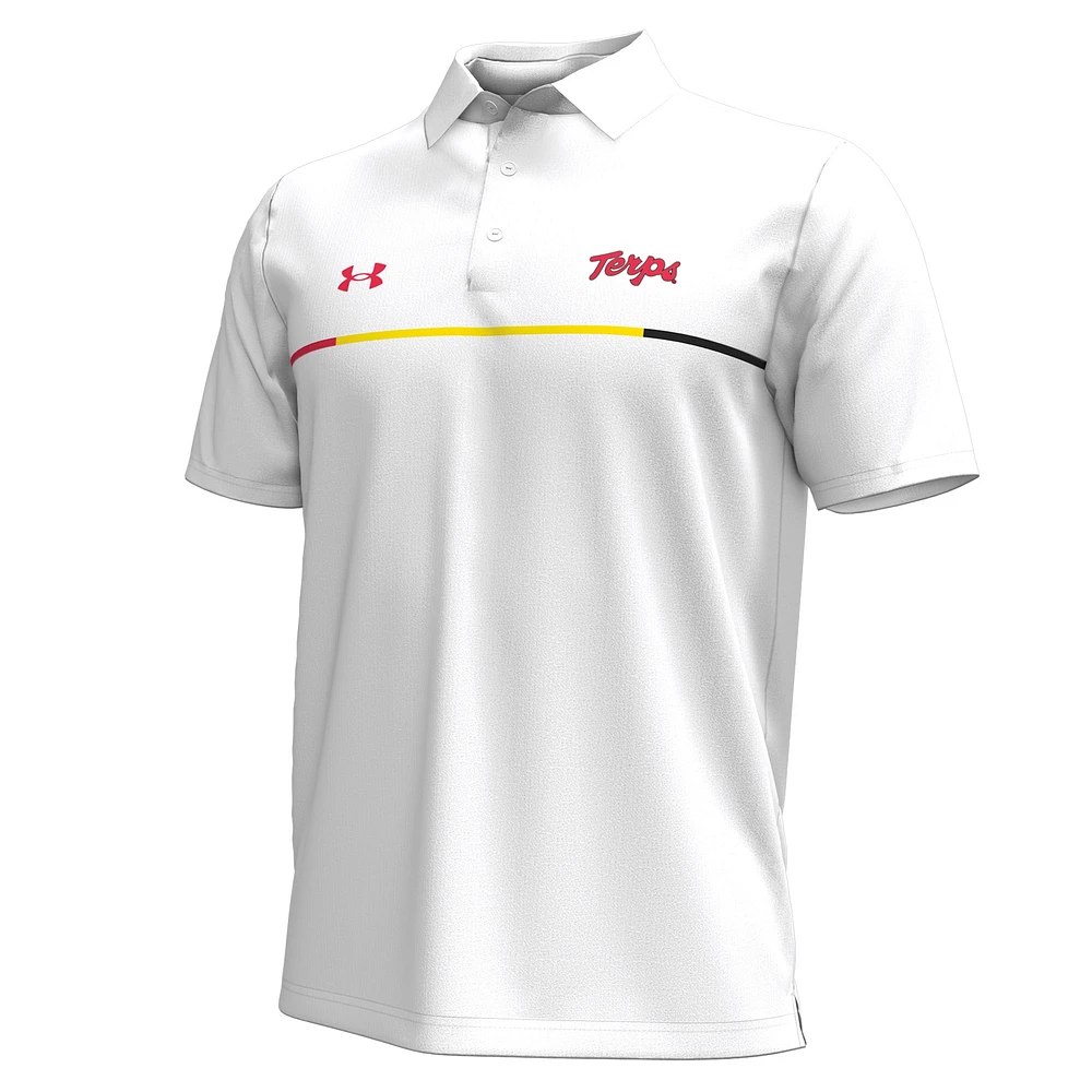 Men's Under Armour White Maryland Terrapins Playoff Chest Stripe Performance Polo