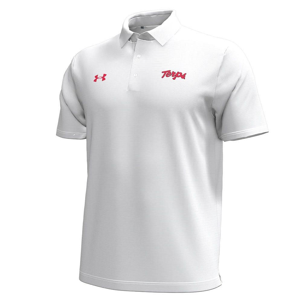 Polo Performance à rayures sur la poitrine pour homme Under Armour Maryland Terrapins Playoff White