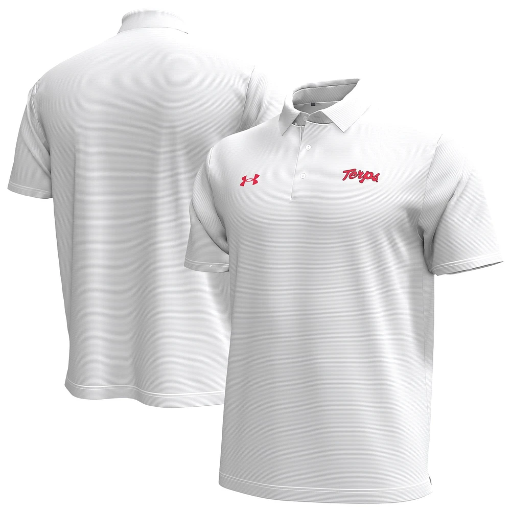 Polo Performance à rayures sur la poitrine pour homme Under Armour Maryland Terrapins Playoff White