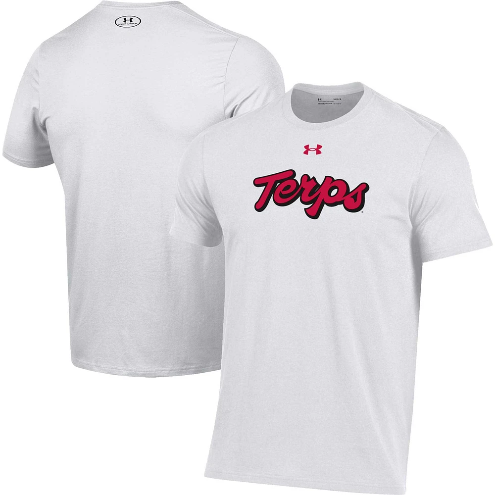 T-shirt Under Armour Maryland Terrapins Script blanc pour homme