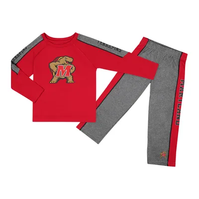 Maryland Terrapins Colosseum Toddler Logo Raglan Long Sleeve T-Shirt & Pants Set - Red/Heather Gray