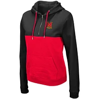 Chandail à capuchon léger demi-zip Colosseum Maryland Terrapins Aidan pour femme, noir/rouge